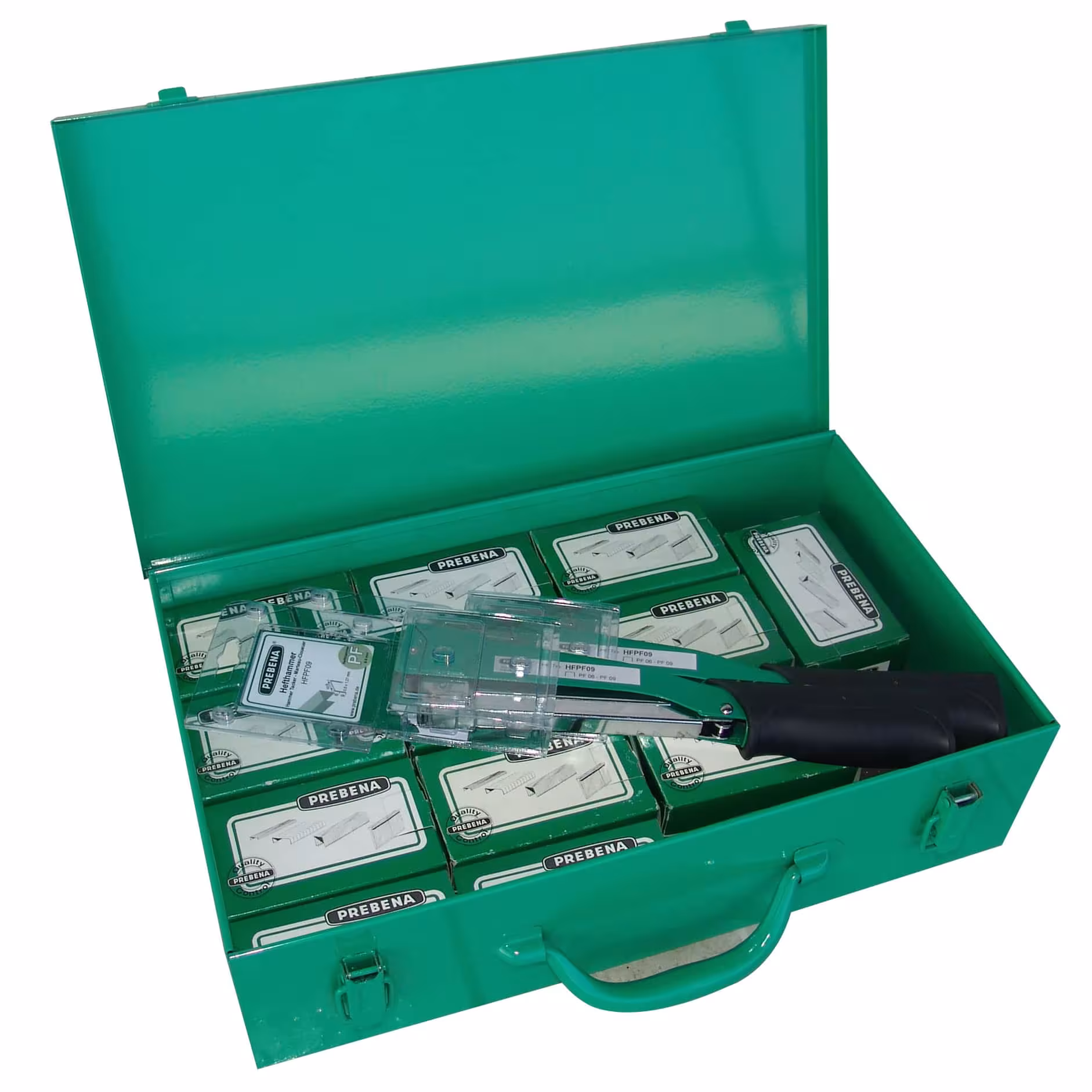 Alimentatore per graffatrici HFPF02 - 2x martelli per graffette HFPF09 per graffe da 6 - 9 mm + 12x PF09CNK, graffatura, chiodatura, graffatura, articolo n. HFPF02
