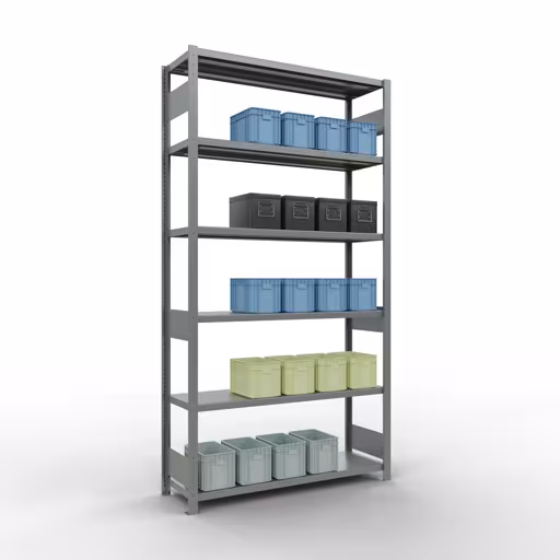 Scaffale base, scaffale, sistema a innesto MULTIplus250, 2500 x 1300 x 400 mm (AxLxP), 6 ripiani, barre longitudinali, zincato della categoria scaffale base con GTIN 4004514282583 Scaffale base, scaffale, sistema a innesto MULTIplus250, 2500 x 1300 x 400 mm (AxLxP), 6 ripiani, barre longitudinali, zincato della marca Schulte Lagertechnik della gamma dei sistemi a innesto