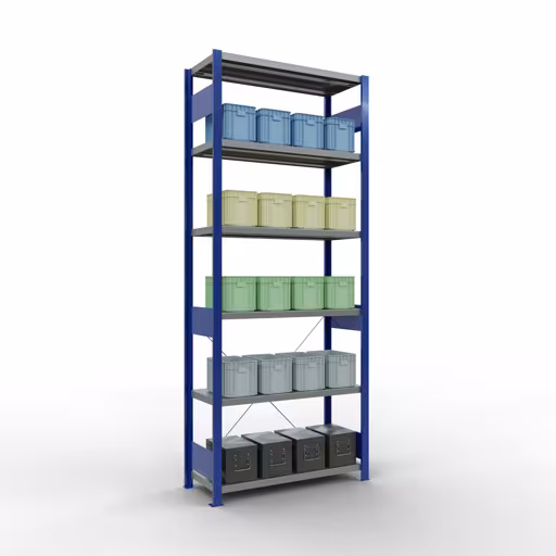 Immagine aggiuntiva dell'articolo Scaffale base, scaffale MULTIplus250 sistema a innesto, 2500 x 1000 x 400 mm (AxLxP), 6 ripiani, traversa, RAL 5010 blu genziana/zincato da scaffale base