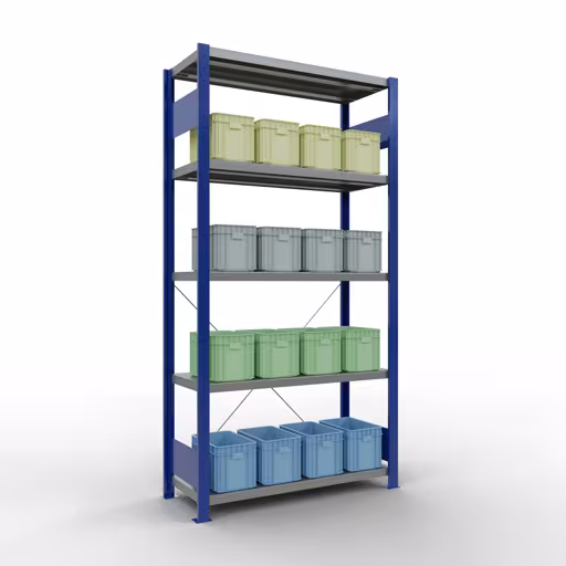 Immagine del prodotto n. 6 dell'articolo scaffale base, scaffale, sistema a innesto MULTIplus250, 2000 x 1000 x 400 mm, 5 ripiani, RAL 5010 blu genziana/zincato dalla gamma di prodotti del sistema a innesto della marca Schulte Lagertechnik