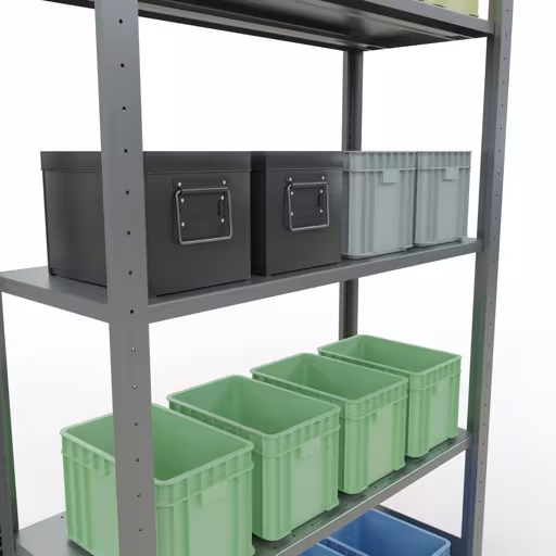 Immagine del prodotto n. 15 dell'articolo scaffale base, scaffale, sistema a innesto MULTIplus85, 2000 x 1000 x 400 mm (AxLxP), 5 ripiani, barre longitudinali, zincato Figura n. 15 dell'articolo scaffale base, scaffale, sistema a innesto MULTIplus85, 2000 x 1000 x 400 mm (AxLxP), 5 ripiani, barre longitudinali, zincato del gruppo di prodotti sistema a innesto della marca Schulte Lagertechnik