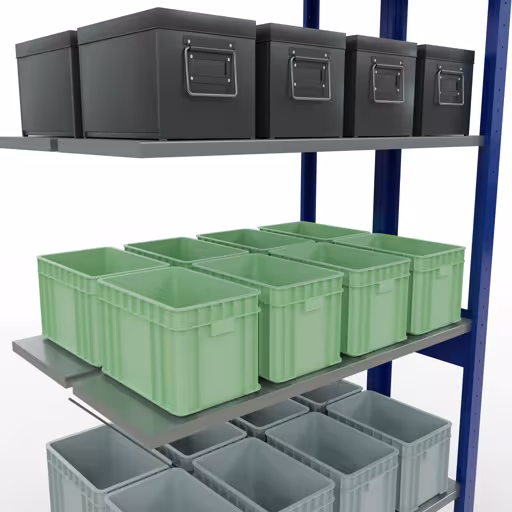 Anbauregal, Doppelregal, Fachbodenregal Stecksystem MULTIplus150, 2500 x 1000 x (2x300) mm (HxBxT), 2x6 Fachböden, Kreuzstrebe, RAL 5010 enzianblau von Schulte Lagertechnik aus der Kategorie Fachbodenregale