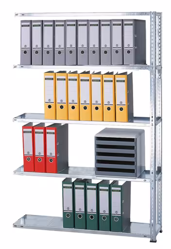 Représentation supplémentaire de l'article, étagère de bureau avec système de vis MULTIplus85, 1800 x 750 x 300 mm, 5 étagères, galvanisée, sans barre d'arrêt en système de vis