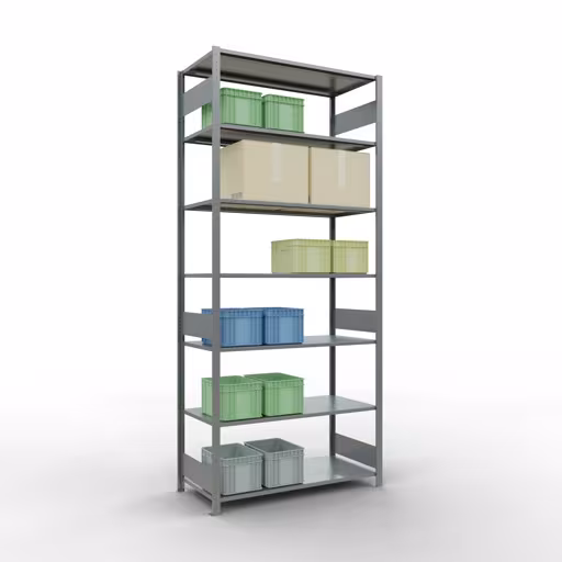 Scaffale base, scaffale, sistema a innesto MULTIplus150, 3000 x 1300 x 600 mm (AxLxP), 7 ripiani, barre longitudinali, zincato di Schulte Lagertechnik con l'articolo n. 12762-130-LR