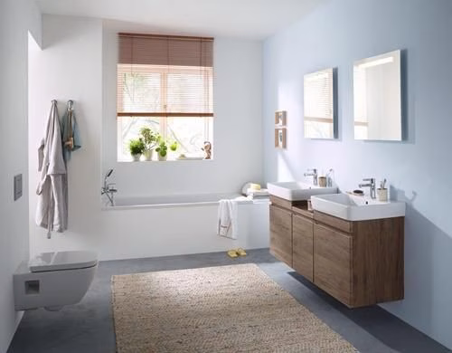 Geberit Renova Plan WC suspendu chasse d'eau basse position partiellement fermée, Rimfree, blanc