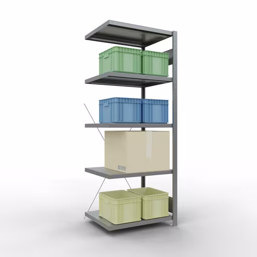 Scaffali aggiuntivi, scaffali, sistema a innesto MULTIplus250, 2000 x 750 x 600 mm (AxLxP), 5 ripiani, traversa, zincato di Schulte Lagertechnik con l'articolo n. 12965-75