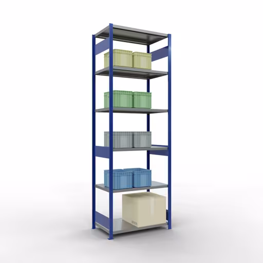 Figura n. 14 dell'articolo scaffale base, scaffale, sistema a innesto MULTIplus250, 3000 x 1000 x 600 mm (AxLxP), 7 ripiani, barre longitudinali, RAL 5010 blu genziana/zincato del gruppo di prodotti sistema a innesto della marca Schulte Lagertechnik