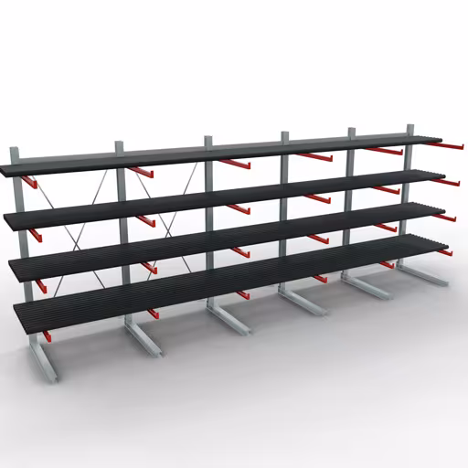 Produktbild Nr 12 des Artikels K 6000 Komplettregal, einseitig, 3000 x 7500 x 1250 mm, RAL 7001 / RAL 3000, 5 Lagerebenen Abbildung Nr 12 des Artikels K 6000 Komplettregal, einseitig, 3000 x 7500 x 1250 mm, RAL 7001 / RAL 3000, 5 Lagerebenen aus der Produktgruppe Kragarmregale von der Marke Schulte Lagertechnik