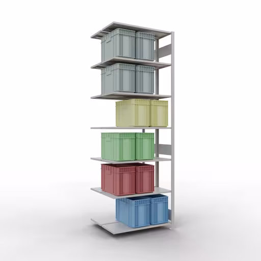 Un'altra vista dell'articolo Scaffale aggiuntivo, scaffale doppio, sistema di scaffali MULTIplus150, 3000 x 1000 x (2x400) mm (AxLxP), ripiani 2x7, barre longitudinali, RAL 7035 grigio chiaro dalla categoria scaffali