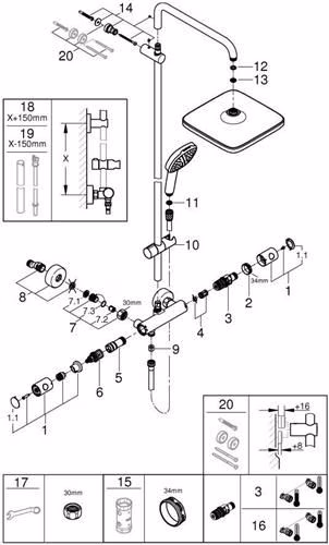 GROHE Duschsystem Tempesta 250 Cube 26689_1 Brause-Thermostatbatterie Kopfbrause Tempesta 250 Cube chrom