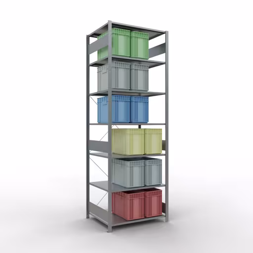 Image du produit n° 13 de l'article étagère de base, étagère, système enfichable MULTIplus150, 3000 x 1000 x 800 mm (HxLxP), 7 étagères, traverse, galvanisé Figure n° 13 de l'article étagère de base, système d'étagères enfichables MULTIplus150, 3000 x 1000 x 800 mm, 7 étagères, galvanisées du groupe de produits système enfichable de la marque Schulte Lagertechnik