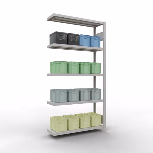 Image du produit n° 15 de l'article Rayonnage complémentaire, rayonnage à étagères, système enfichable MULTIplus330, 2000 x 1000 x 300 mm, 5 étagères, barres de longueur, RAL 7035 gris clair Figure n° 15 de l'article, système d'étagères enfichables MULTIplus330, 2000 x 1000 x 300 mm, 5 étagères, RAL 7035 gris clair du groupe de produits système enfichable de Schulte Lagertechnik