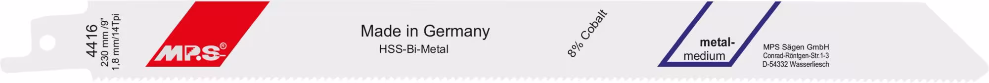 Lame de scie sabre bimétallique fraisée et réglée longueur totale 230/longueur dentée 210 mm, pas de dent 1,8 mm de MPS Lame de scie alternative bimétallique MPS fraisée et réglée pour le traitement du bois et des matériaux métalliques, lame de scie alternative, réf. 4416-5