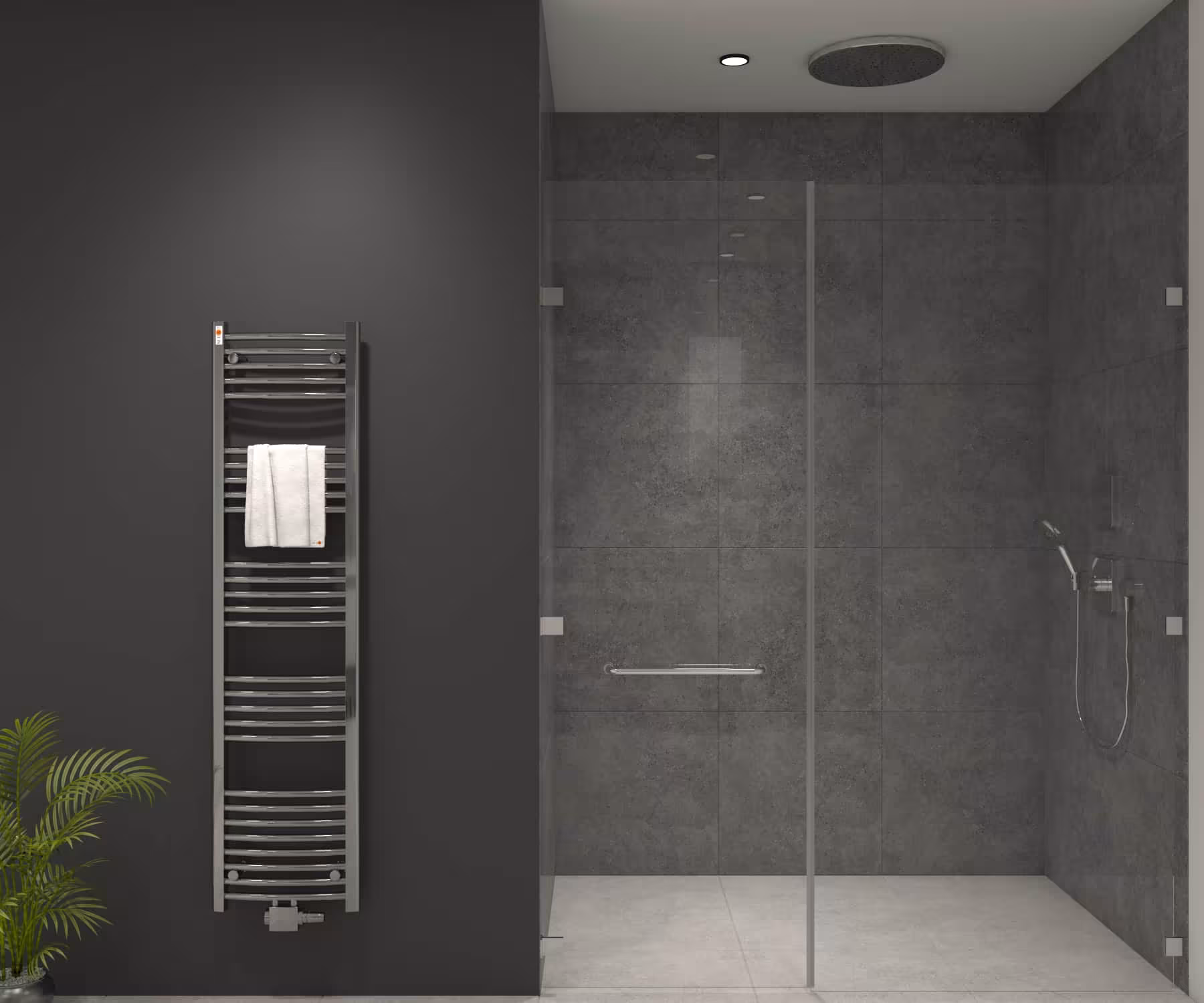 Radiatore da bagno curvo cromato, 400 x 1600 mm, attacco centrale di MERT Radiatore da bagno MERT curvo cromato, attacco centrale, radiatore da bagno, articolo n. 4-40x160-M