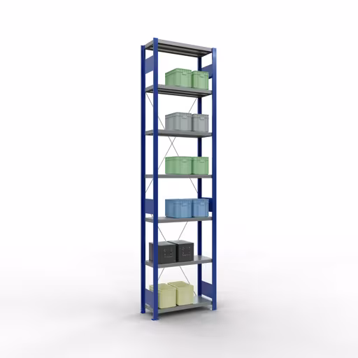 Figure n° 13 de l'article étagère de base, étagère, système enfichable MULTIplus250, 3000 x 750 x 300 mm, 7 étagères, RAL 5010 bleu gentiane/galvanisé/galvanisé du groupe de produits système enfichable de Schulte Lagertechnik