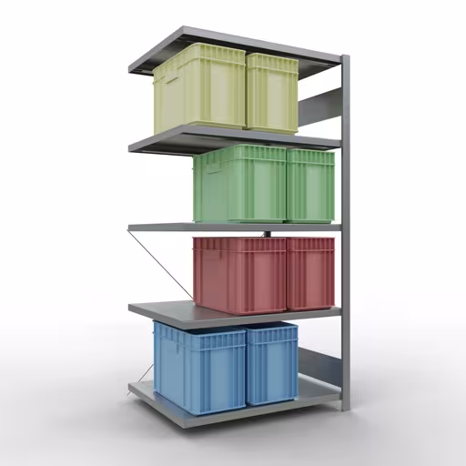 Un'altra vista dell'articolo Scaffale aggiuntivo, ripiano a scaffale, sistema a innesto MULTIplus250, 2000 x 1000 x 800 mm (AxLxP), 5 ripiani, traversa, zincato dalla categoria Sistema a innesto