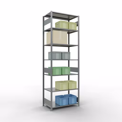 Immagine aggiuntiva dell'articolo Scaffale base, scaffale, sistema a innesto MULTIplus150, 3000 x 1000 x 600 mm (AxLxP), 7 ripiani, barre longitudinali, zincato Immagine aggiuntiva dell'articolo Scaffale base, scaffale, sistema a innesto MULTIplus150, 3000 x 1000 x 600 mm (AxLxP), 7 ripiani, barre longitudinali, zincato dal ripiano base