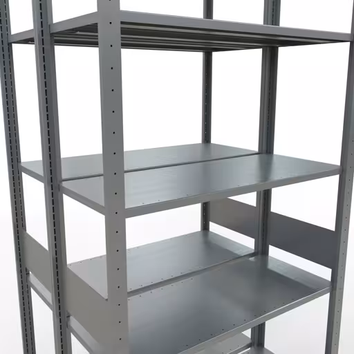 Image du produit n° 16 de l'article Étagère de base, étagère double, étagère système enfichable MULTIplus150, 3000 x 1000 x (2x400) mm (HxLxP), 2x7 étagères, barres de longueur, galvanisé Figure n° 16 de l'article étagère de base, étagère double, système d'étagères enfichables MULTIplus150, 3000 x 1000 x (2x400) mm, 2x7 étagères, galvanisées du groupe de produits étagères de la marque Schulte Lagertechnik