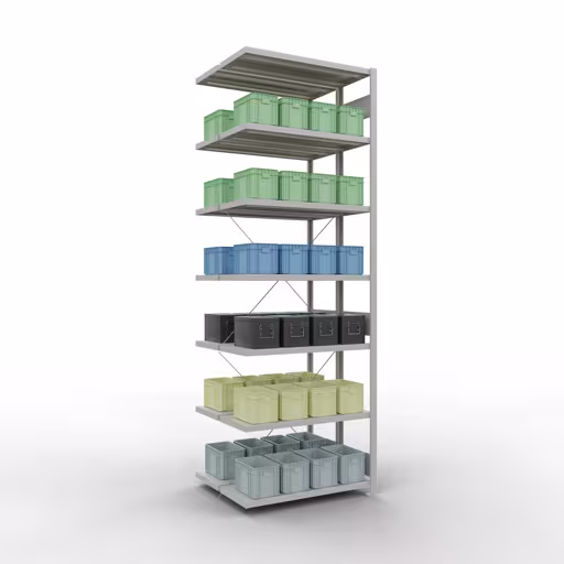 Image supplémentaire de l'article, étagère double, système d'étagères MULTIplus250, 3000 x 1000 x (2x400) mm, 2x7 étagères, gris clair RAL 7035 à partir d'étagères doubles