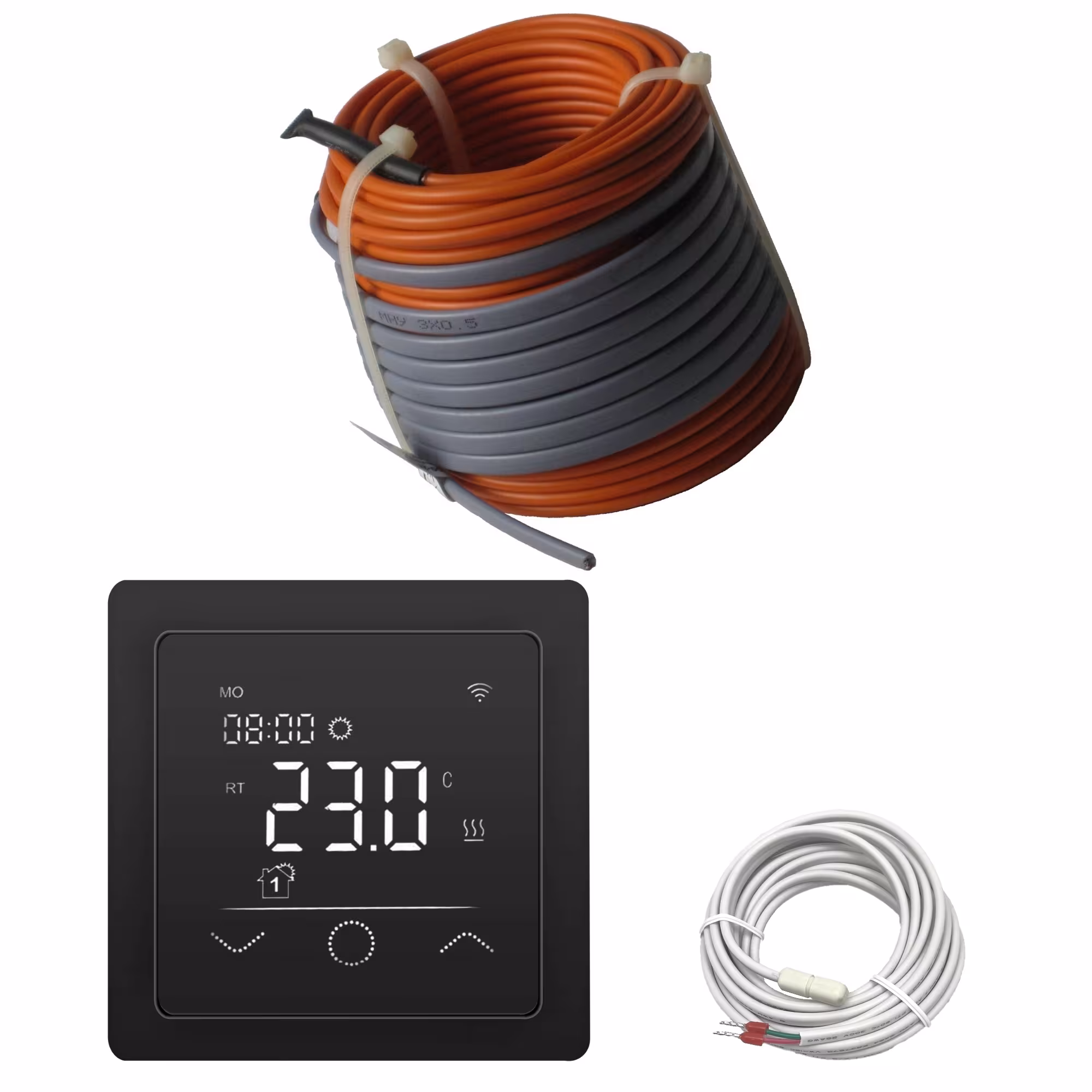 Riscaldamento a pavimento elettrico professionale HoWaTech | Set con cavo riscaldante e controller WiFi Touch nero, riscaldamento elettrico a pavimento, art. n. 27343011
