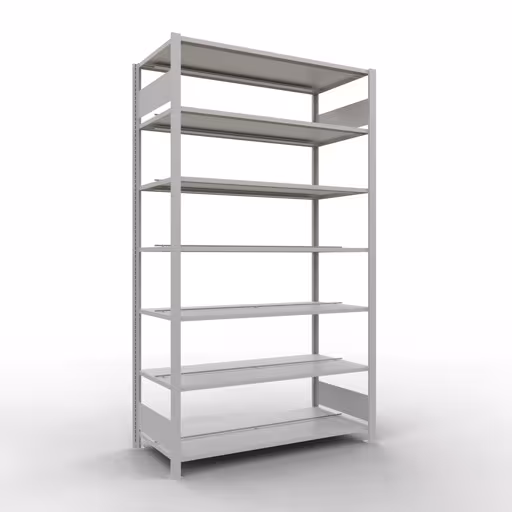 Scaffale Basic, scaffale per ufficio, sistema a innesto MULTIplus150, 2300 x 1300 x 600 mm (AxLxP), 7 ripiani, barre longitudinali, con fermo centrale, grigio chiaro, sistema a innesto, articolo n. 36050