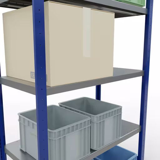 Scaffale base, scaffale, sistema a innesto MULTIplus250, 2000 x 1000 x 500 mm (AxLxP), 5 ripiani, barre longitudinali, RAL 5010 blu genziana/zincato di Schulte Lagertechnik della categoria Sistemi a innesto