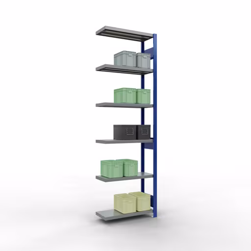 Figure n° 15 de l'article, Étagère MULTIplus250 système enfichable, 2500 x 750 x 300 mm, 6 étagères, RAL 5010 bleu gentiane/galvanisé/galvanisé du groupe de produits système enfichable de Schulte Lagertechnik