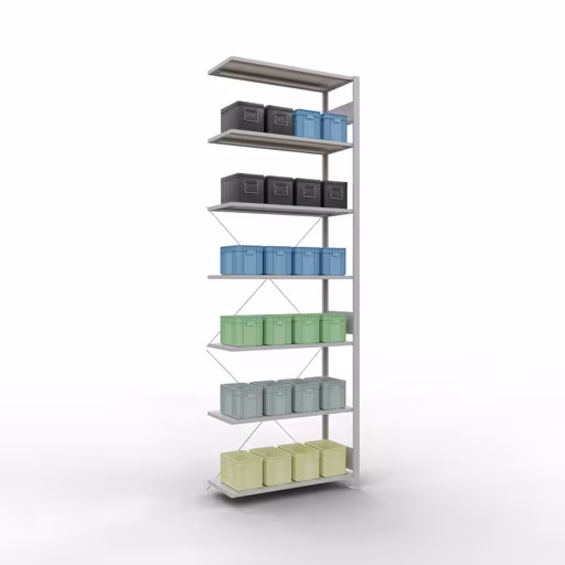 Figure n° 14 de l'article étagère complémentaire, étagère à étagères, système enfichable MULTIplus85, 3000 x 1000 x 400 mm, 7 étagères, traverse, RAL 7035 gris clair du groupe de produits système enfichable de la marque Schulte Lagertechnik