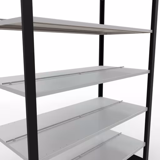 Scaffale base, scaffale per ufficio, sistema a innesto MULTIplus150, 2300 x 1300 x 600 mm (AxLxP), 7 ripiani, barre longitudinali, con fermo centrale, nero/grigio chiaro della marca Schulte Lagertechnik della gamma scaffali per ufficio