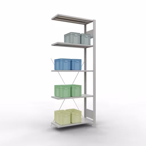 Image du produit n° 15 de l'article étagère complémentaire, étagère à étagères, système enfichable MULTIplus150, 2000 x 750 x 300 mm, 5 étagères, traverse, RAL 7035 gris clair de la gamme de produits du système enfichable de Schulte Lagertechnik
