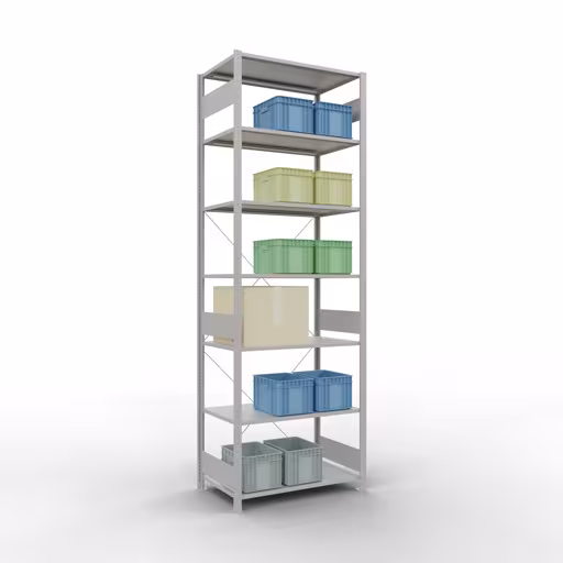 Image du produit n° 14 de l'article étagère de base, étagère, système enfichable MULTIplus85, 3000 x 1000 x 600 mm (HxLxP), 7 étagères, traverse, RAL 7035 gris clair Figure n° 14 de l'article étagère de base, étagère, système enfichable MULTIplus85, 3000 x 1000 x 600 mm, 7 étagères, traverse, RAL 7035 gris clair du groupe de produits système enfichable de la marque Schulte Lagertechnik