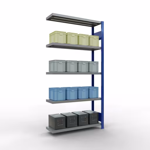 Figure n° 8 de l'article étagère complémentaire, étagère à étagères, système enfichable MULTIplus330, 2000 x 1000 x 300 mm, 5 étagères, RAL 5010 bleu gentiane/galvanisé du groupe de produits système enfichable de Schulte Lagertechnik