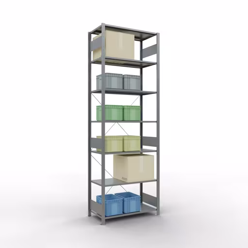 Image du produit n° 15 de l'article étagère de base, étagère, système enfichable MULTIplus85, 3000 x 1000 x 500 mm (HxLxP), 7 étagères, traverse, galvanisé Figure n° 15 de l'article étagère de base, étagère, système enfichable MULTIplus85, 3000 x 1000 x 500 mm, 7 étagères, traverse, galvanisée du groupe de produits système enfichable de la marque Schulte Lagertechnik