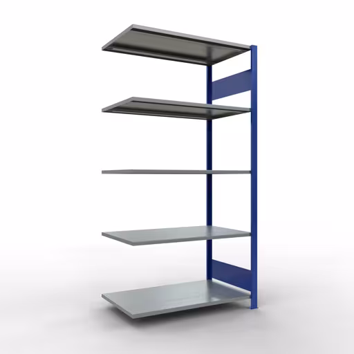 Scaffali aggiuntivi, scaffali, sistema a innesto MULTIplus85, 2000 x 1000 x 600 mm (AxLxP), 5 ripiani, barre longitudinali, RAL 5010 blu genziana di Schulte Lagertechnik Scaffale aggiuntivo, scaffale, sistema a innesto MULTIplus85, 2000 x 1000 x 600 mm (AxLxP), 5 ripiani, barra longitudinale, RAL 5010 blu genziana, ripiano aggiuntivo, articolo n. 13165-LR-B