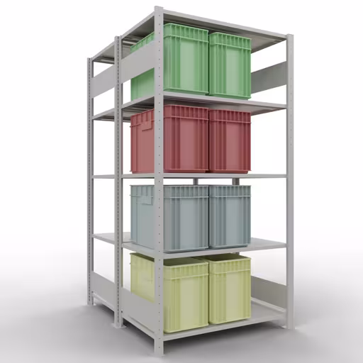 Étagère de base, étagère double, étagère, système enfichable MULTIplus150, 2000 x 1000 x (2x600) mm, 2x5 étagères, gris clair RAL 7035 de Schulte Lagertechnik avec le réf. 33160