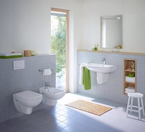 Ensemble de WC suspendu Duravit D-Code, rimless, chasse d'eau basse, blanc, siège WC avec abaissement automatique inclus