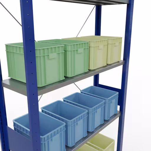 Image supplémentaire de l'article Étagère de base, étagère, système enfichable MULTIplus150, 3000 x 1000 x 300 mm, 7 étagères, traverse, RAL 5010/galvanisé Représentation supplémentaire de l'article étagère de base, étagère à étagères, système enfichable MULTIplus150, 3000 x 1000 x 300 mm, 7 étagères, RAL 5010/galvanisé à partir de l'étagère de base