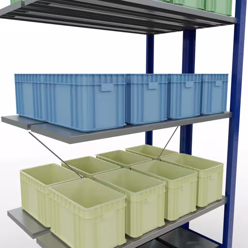 Rayonnage supplémentaire, rayonnage double, système d'étagères MULTIplus150, 2000 x 1000 x (2x300) mm (HxLxP), 2x5 tablettes, traverse, RAL 5010 bleu gentiane avec la référence réf. 32735-B Étagère supplémentaire, étagère double, système d'étagères MULTIplus150, 2000 x 1000 x (2x300) mm, 2x5 étagères, RAL 5010 bleu gentiane de Schulte Lagertechnik de la catégorie étagères