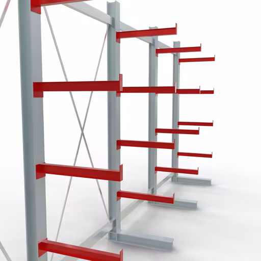 Weitere Ansicht des Artikels K 3000 Komplettregal, einseitig, 2500 x 5200 x 600 mm, RAL 7001 / RAL 3000, 5 Lagerebenen aus der Kategorie Kragarmregale