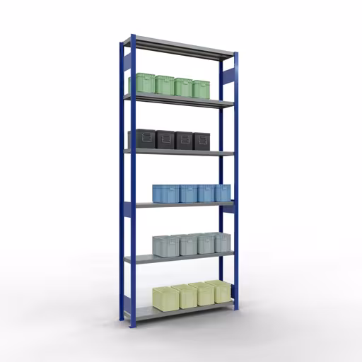 Étagère de base, étagère, système enfichable MULTIplus250, 3000 x 1300 x 300 mm, 7 étagères, RAL 5010 bleu gentiane/galvanisé de Schulte Lagertechnik de la gamme de produits du système enfichable