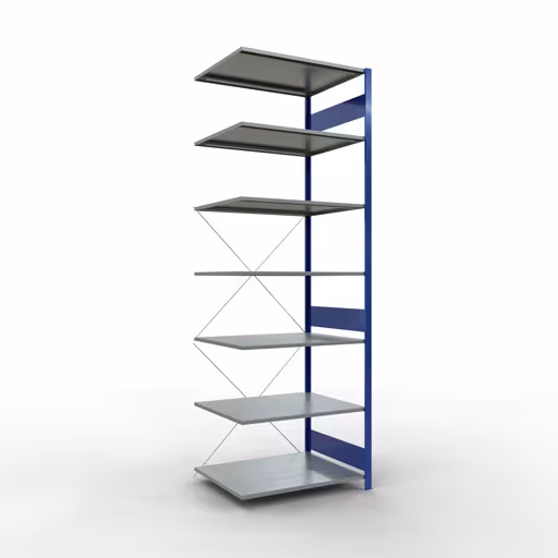 Scaffale aggiuntivo, scaffale, sistema a innesto MULTIplus150, 3000 x 1000 x 800 mm (AxLxP), 7 ripiani, traversa, RAL 5010/zincato, ripiano aggiuntivo, articolo n. 12587-B