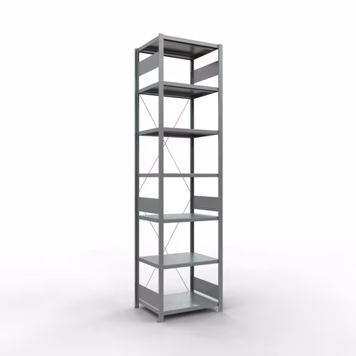 Ripiano base, ripiano, sistema a innesto MULTIplus250, 3000 x 750 x 600 mm (AxLxP), 7 ripiani, traversa, zincato, ripiano base, articolo n. 12962-75