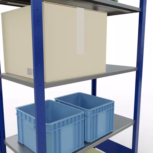 Scaffale base, scaffale, sistema a innesto MULTIplus150, 2000 x 1000 x 500 mm (AxLxP), 5 ripiani, barre longitudinali, RAL 5010 blu genziana/zincato di Schulte Lagertechnik con l'articolo n. 12750-LR-B