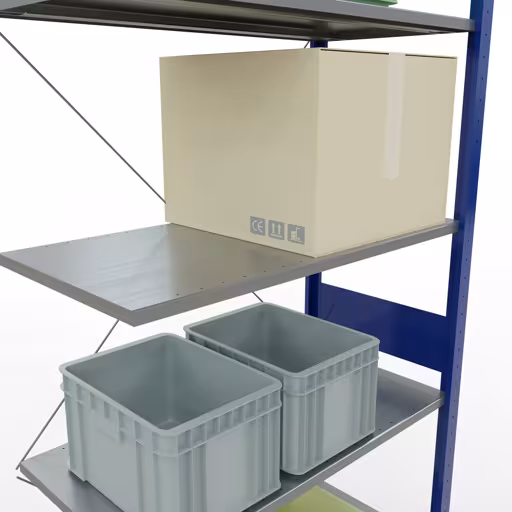 Immagine del prodotto n. 8 dell'articolo scaffale aggiuntivo, sistema a innesto per ripiani MULTIplus150, 3000 x 1000 x 500 mm, 7 ripiani, RAL 5010/zincato della gamma di prodotti per sistemi a innesto della marca Schulte Lagertechnik