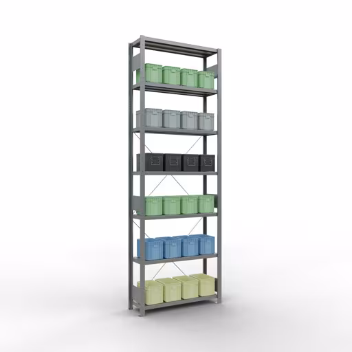 Scaffale base, scaffale, sistema a innesto MULTIplus250, 3000 x 1000 x 300 mm (AxLxP), 7 ripiani, traversa, zincato della marca Schulte Lagertechnik della gamma dei sistemi a innesto