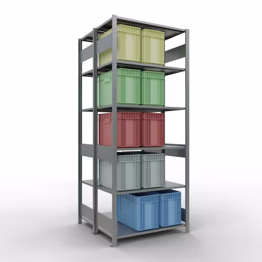 Image du produit n° 14 de l'article étagère de base, étagère double, étagère système enfichable MULTIplus150, 2500 x 1000 x (2x500) mm (HxLxP), 2x6 étagères, barres de longueur, galvanisé Figure n° 14 de l'article étagère de base, étagère double, système d'étagères enfichables MULTIplus150, 2500 x 1000 x (2x500) mm, 2x6 étagères, galvanisées du groupe de produits étagères de la marque Schulte Lagertechnik