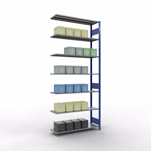 Un'altra vista dell'articolo Scaffali aggiuntivi, scaffale a scaffali, sistema a innesto MULTIplus150, 3000 x 1300 x 400 mm (AxLxP), 7 ripiani, barre longitudinali, RAL 5010 blu genziana/zincato dalla categoria scaffali aggiuntivi
