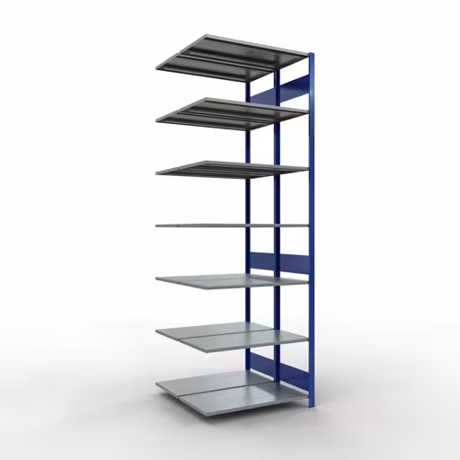 Scaffale aggiuntivo, scaffale doppio, sistema di scaffali MULTIplus150, 3000 x 1000 x (2x500) mm (AxLxP), 2x7 ripiani, barre longitudinali, RAL 5010 blu genziana della marca Schulte Lagertechnik dal programma scaffali