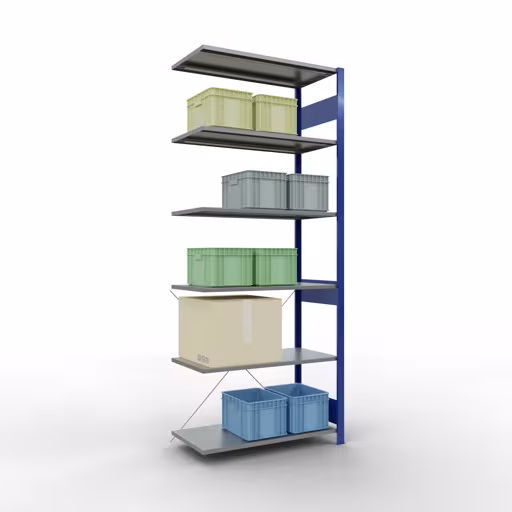 Un'altra vista dell'articolo Scaffali aggiuntivi, scaffali, sistema a innesto MULTIplus150, 2500 x 1000 x 500 mm (AxLxP), 6 ripiani, traversa, RAL 5010/zincato dalla categoria Sistema a innesto