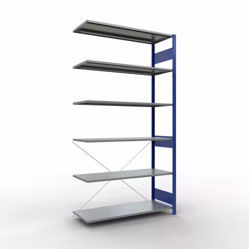 Anbauregal, Fachbodenregal Stecksystem MULTIplus150, 2500 x 1300 x 500 mm (HxBxT), 6 Fachböden, Kreuzstrebe, RAL 5010 enzianblau/verzinkt von der Marke Schulte Lagertechnik Anbauregal, Fachbodenregal Stecksystem MULTIplus150, 2500 x 1300 x 500 mm (HxBxT), 6 Fachböden, Kreuzstrebe, RAL 5010 enzianblau/verzinkt aus der Kategorie Anbauregal mit der Artikelnummer 12756-130-B